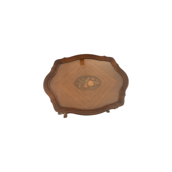 Vintage European Inlaid Coffee / Side/End Table removable tray top with glass