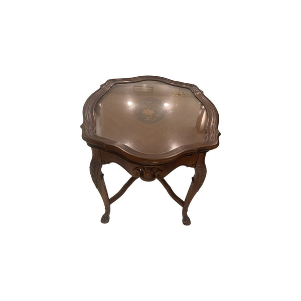 Vintage European Inlaid Coffee / Side/End Table removable tray top with glass