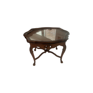 Vintage European Inlaid Coffee / Side/End Table removable tray top with glass