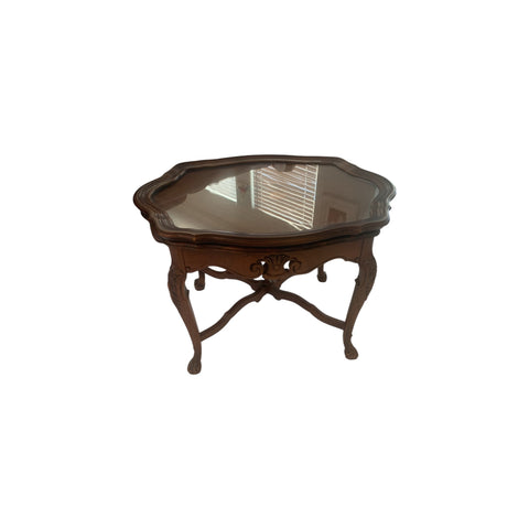 Vintage European Inlaid Coffee / Side/End Table removable tray top with glass