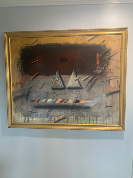 The Jørgen Waring (1938-2022) oil on board mixed abstract painting signed '83