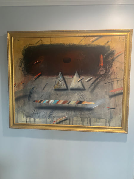 The Jørgen Waring (1938-2022) oil on board mixed abstract painting signed '83