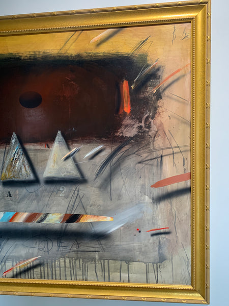 The Jørgen Waring (1938-2022) oil on board mixed abstract painting signed '83