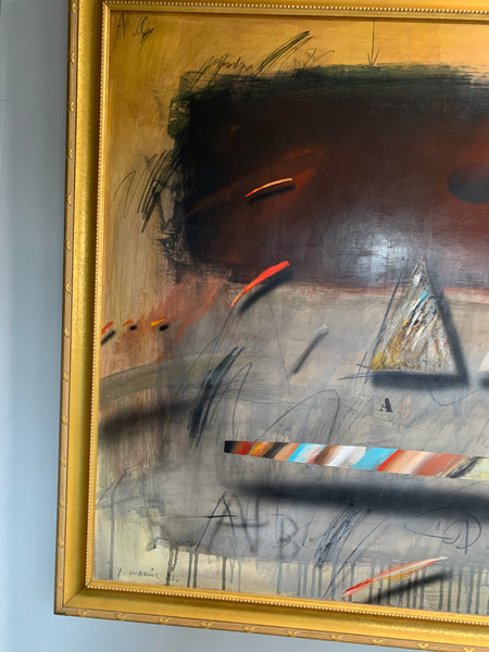 The Jørgen Waring (1938-2022) oil on board mixed abstract painting signed '83