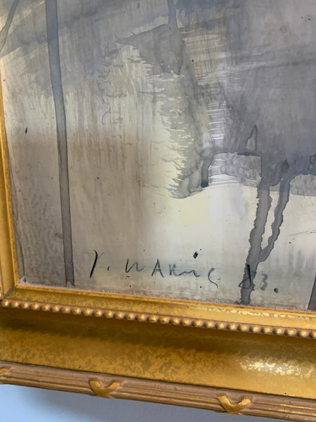 The Jørgen Waring (1938-2022) oil on board mixed abstract painting signed '83