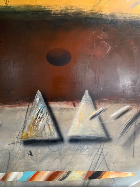 The Jørgen Waring (1938-2022) oil on board mixed abstract painting signed '83