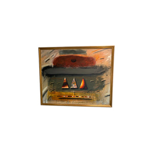 The Jørgen Waring (1938-2022) oil on board mixed abstract painting '83