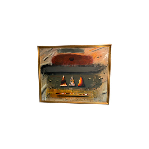 The Jørgen Waring (1938-2022) oil on board mixed abstract painting '83