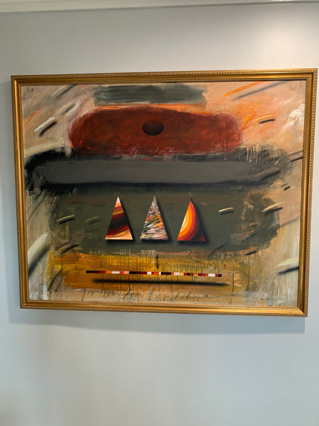 The Jørgen Waring (1938-2022) oil on board mixed abstract painting '83
