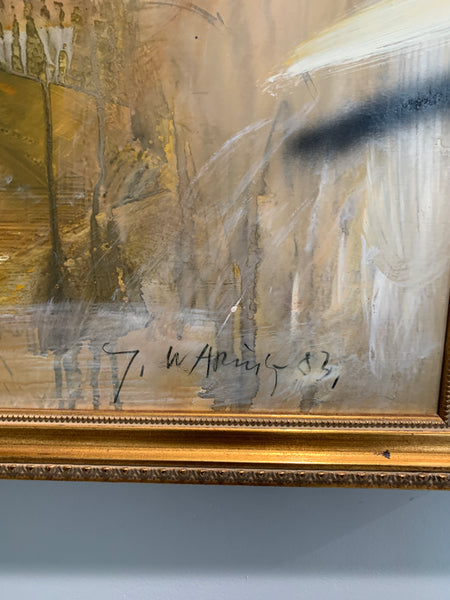 The Jørgen Waring (1938-2022) oil on board mixed abstract painting '83