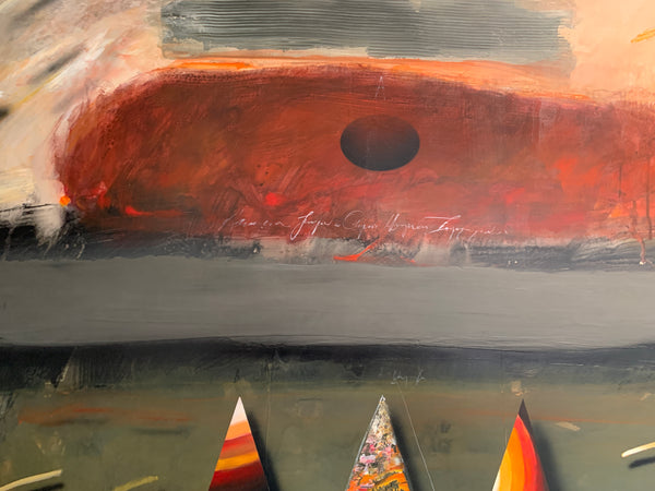 The Jørgen Waring (1938-2022) oil on board mixed abstract painting '83