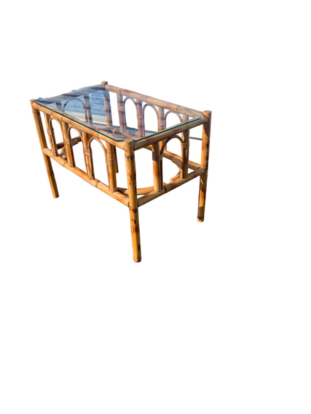 Bent Bamboo coffee Tables side end tables with glass top a Pair