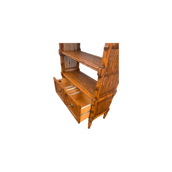 Tommy Bahama Rattan Bookcase Etagere with metal file holders (2)