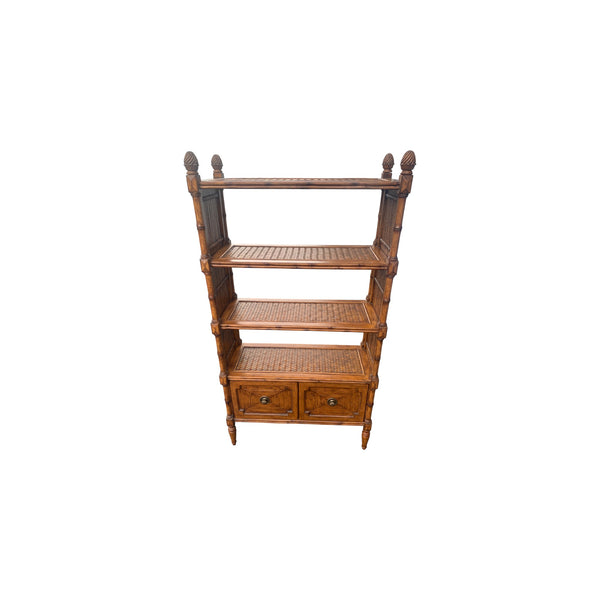 Tommy Bahama Rattan Bookcase Etagere with metal file holders (2)