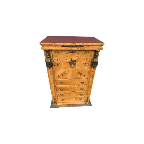 Vintage French Empire Burlwood Secretaire a Abattant desk with key