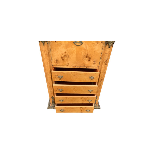 Vintage French Empire Burlwood Secretaire a Abattant desk with key