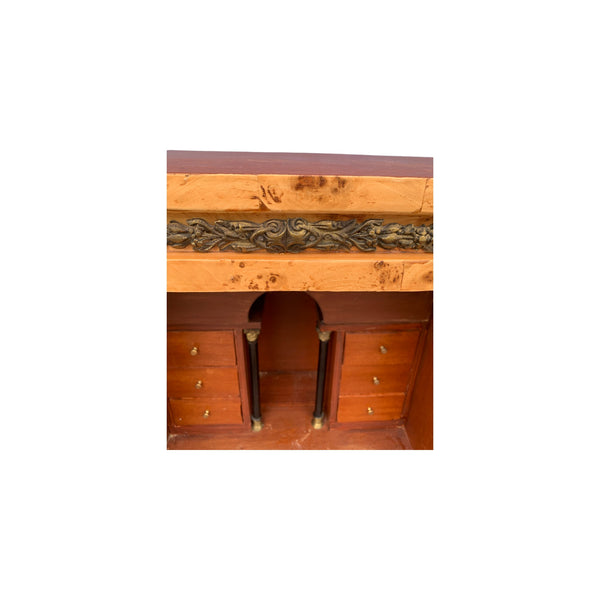 Vintage French Empire Burlwood Secretaire a Abattant desk with key