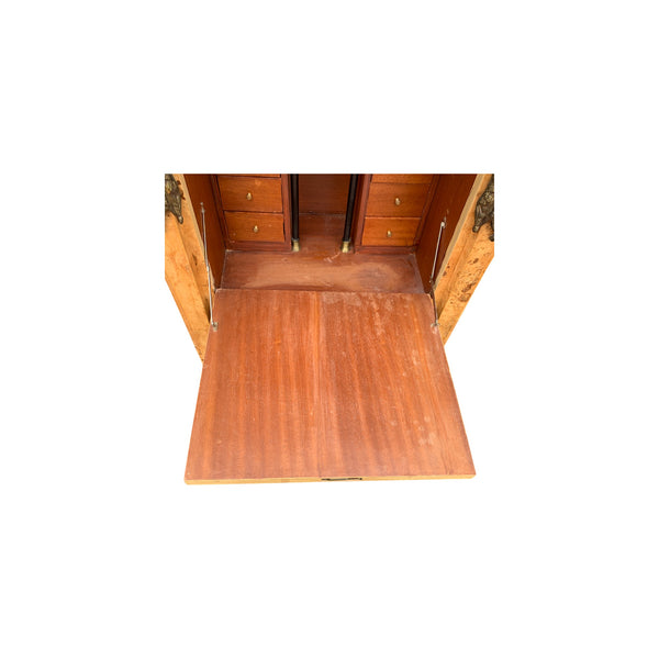 Vintage French Empire Burlwood Secretaire a Abattant desk with key