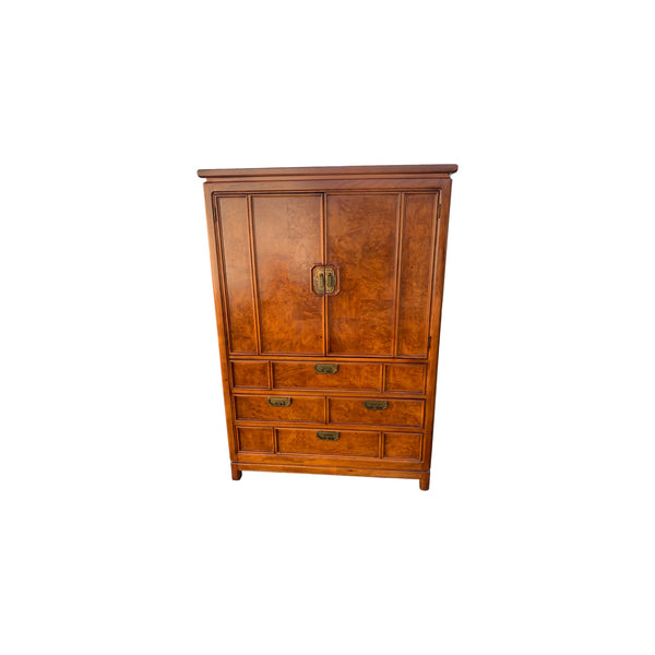 Vintage Thomasville Mystique Chinoiserie Armoire Pecan Burl Wood & Brass hardware
