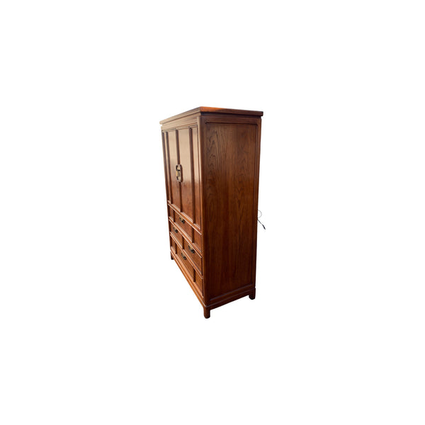 Vintage Thomasville Mystique Chinoiserie Armoire Pecan Burl Wood & Brass hardware