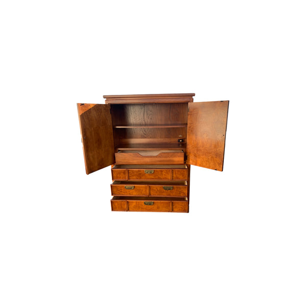 Vintage Thomasville Mystique Chinoiserie Armoire Pecan Burl Wood & Brass hardware