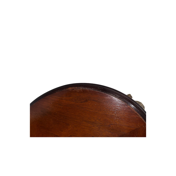 French Style Wood Carved Oval Inlaid Top Table With Glass Top Tray Accent