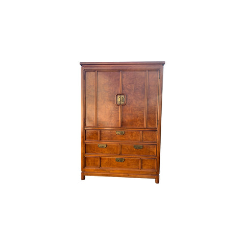 Vintage Thomasville Mystique Chinoiserie Armoire Pecan Burl Wood & Brass hardware