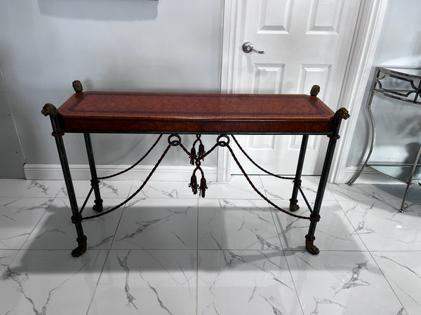 Egyptian Revival Neoclassical -Style Leather Top Console table by Maitland Smith