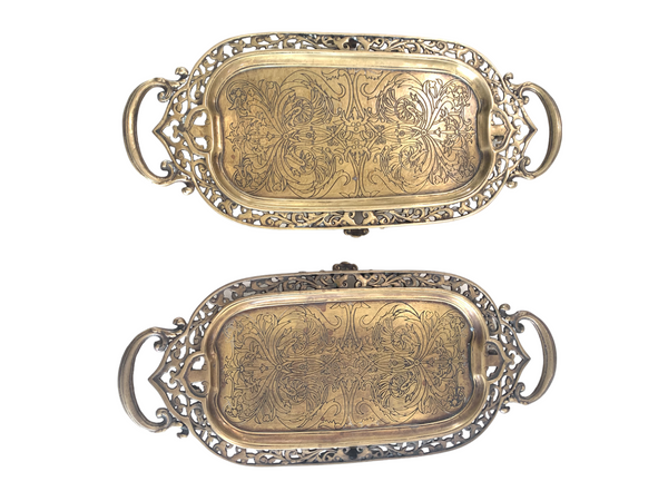 Pair of Castilian Brass Serving Tray With Handles and Feet Small