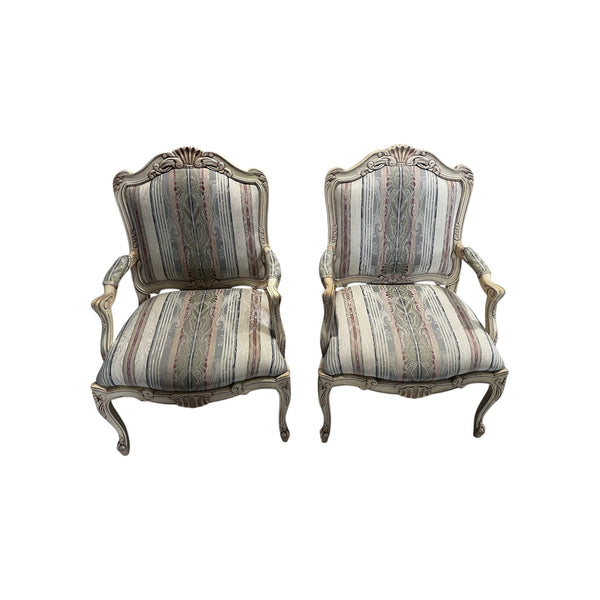Thomasville French Provincial Louis XV Style Carved Armchairs