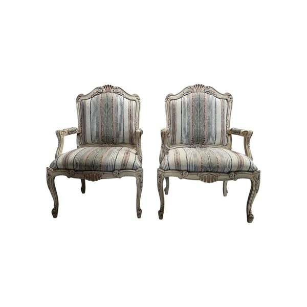 Thomasville French Provincial Louis XV Style Carved Armchairs