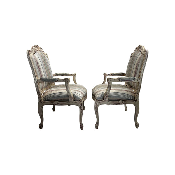 Thomasville French Provincial Louis XV Style Carved Armchairs