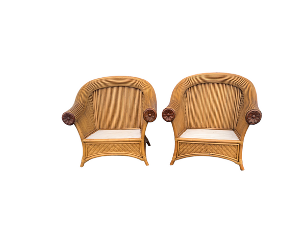 Pencil Reed Bamboo and Rattan Armchairs a Pair