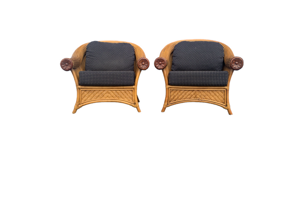 Pencil Reed Bamboo and Rattan Armchairs a Pair