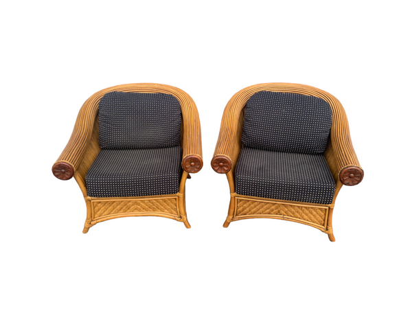 Pencil Reed Bamboo and Rattan Armchairs a Pair