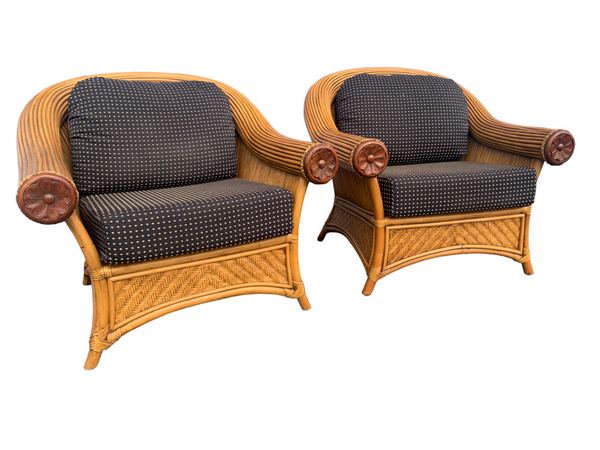 Pencil Reed Bamboo and Rattan Armchairs a Pair