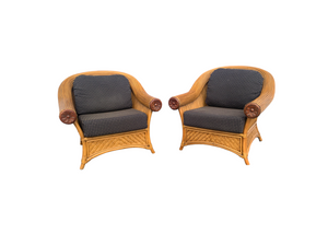 Pencil Reed Bamboo and Rattan Armchairs a Pair