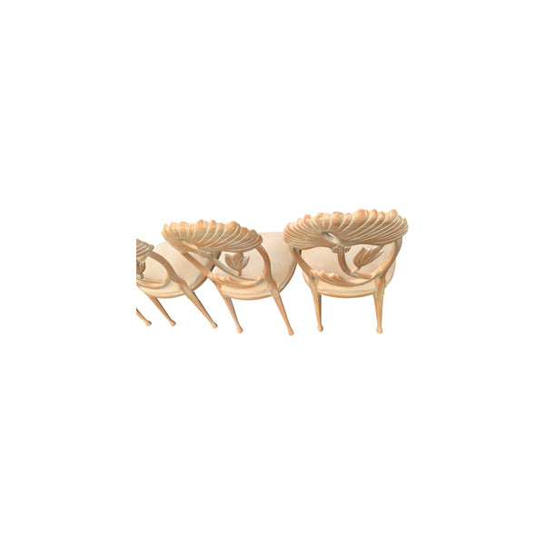 Lime Wash Lotus Floral Carved Dining chairs set In the Manner of Phyllis Morris