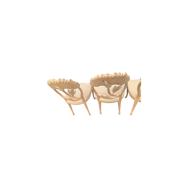 Lime Wash Lotus Floral Carved Dining chairs set In the Manner of Phyllis Morris