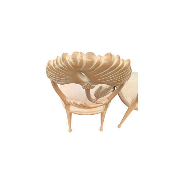 Lime Wash Lotus Floral Carved Dining chairs set In the Manner of Phyllis Morris