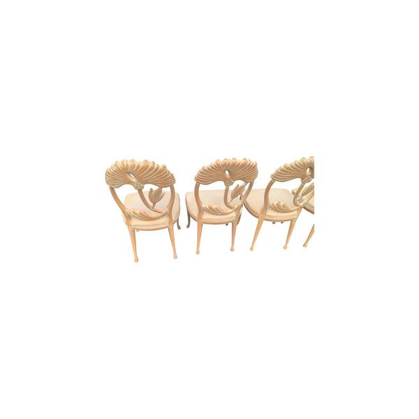 Lime Wash Lotus Floral Carved Dining chairs set In the Manner of Phyllis Morris