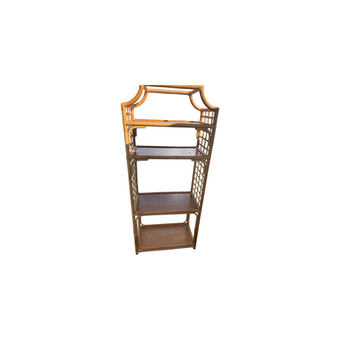 Vintage Bamboo Rattan Pagoda Top Etagere Shelf Chinoiserie SHIPPING NOT INCLUDED