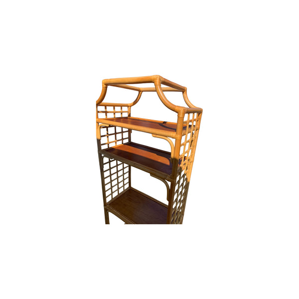 Vintage Bamboo Rattan Pagoda Top Etagere Shelf Chinoiserie SHIPPING NOT INCLUDED
