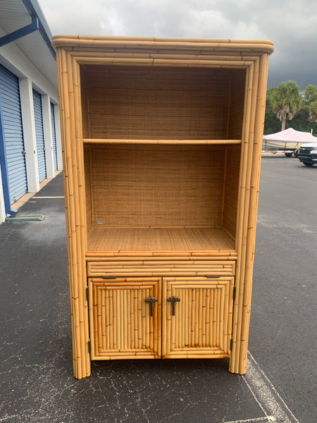 Vintage Split Reed Bamboo Coastal Cabinet