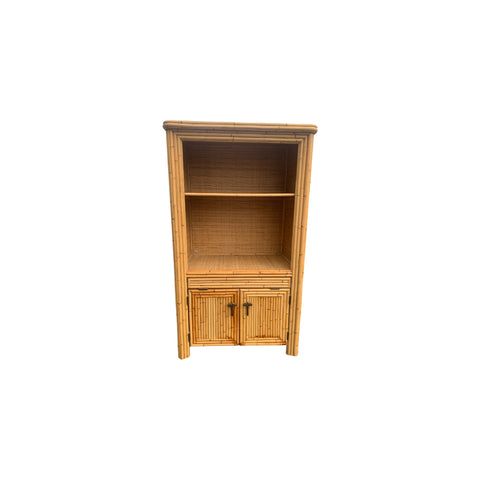 Vintage Split Reed Bamboo Coastal Cabinet