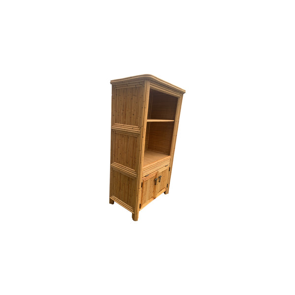 Vintage Split Reed Bamboo Coastal Cabinet