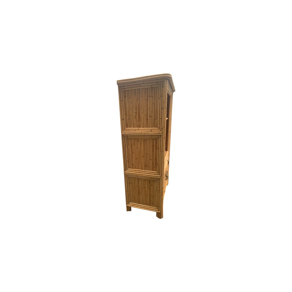 Vintage Split Reed Bamboo Coastal Cabinet