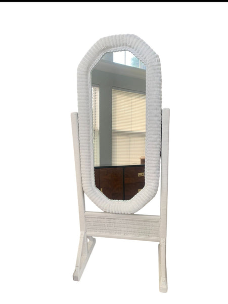 Full length Wicker Dressing Standing Mirror Standing white