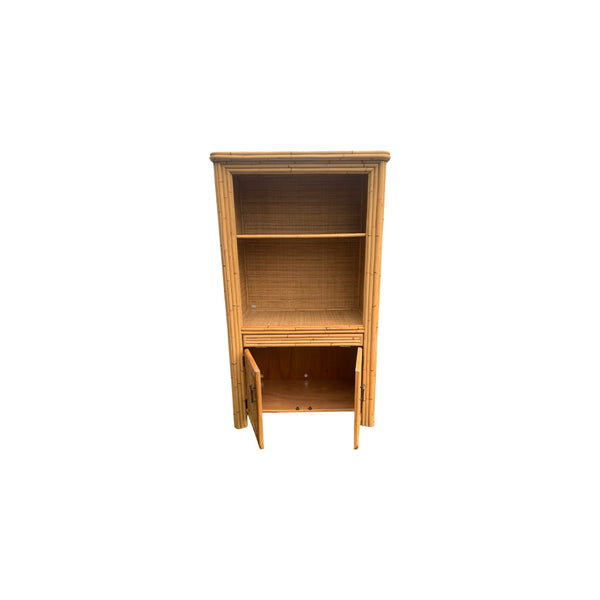 Vintage Split Reed Bamboo Coastal Cabinet