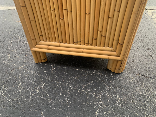 Vintage Split Reed Bamboo Coastal Cabinet